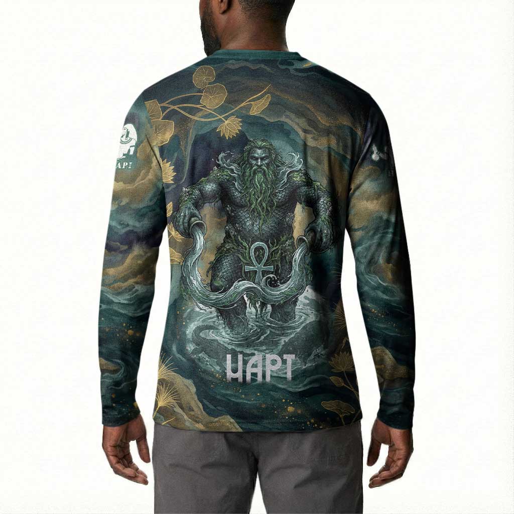 Egyptian Hapi Button Sweatshirt God of the Nile Ankh Symbol Lotus Flowers and Sacred River Energy