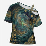 Egyptian Hapi Cross Shoulder Shirt God of the Nile Ankh Symbol Lotus Flowers and Sacred River Energy