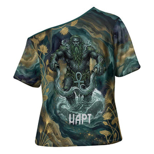 Egyptian Hapi Cross Shoulder Shirt God of the Nile Ankh Symbol Lotus Flowers and Sacred River Energy