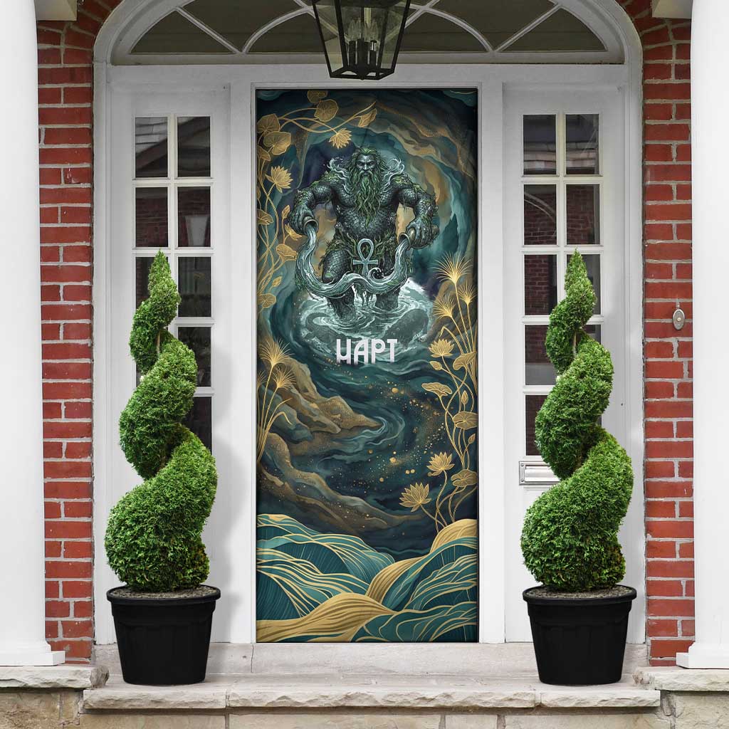 Egyptian Hapi Door Cover God of the Nile Ankh Symbol Lotus Flowers and Sacred River Energy