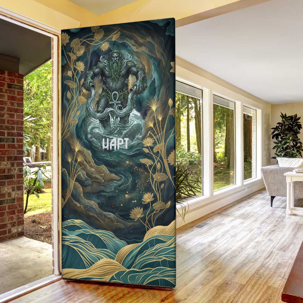 Egyptian Hapi Door Cover God of the Nile Ankh Symbol Lotus Flowers and Sacred River Energy