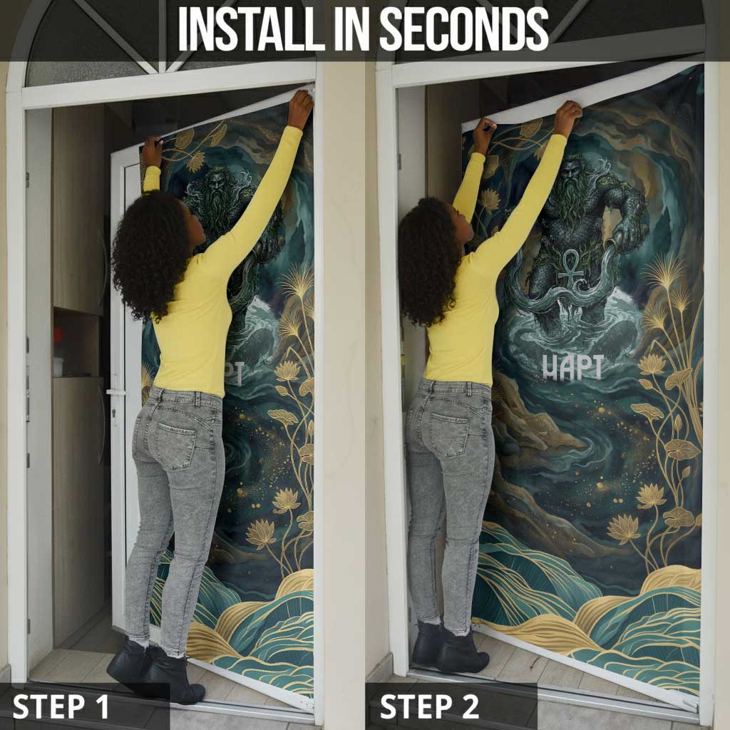 Egyptian Hapi Door Cover God of the Nile Ankh Symbol Lotus Flowers and Sacred River Energy