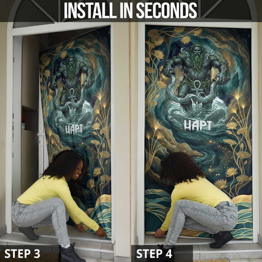 Egyptian Hapi Door Cover God of the Nile Ankh Symbol Lotus Flowers and Sacred River Energy