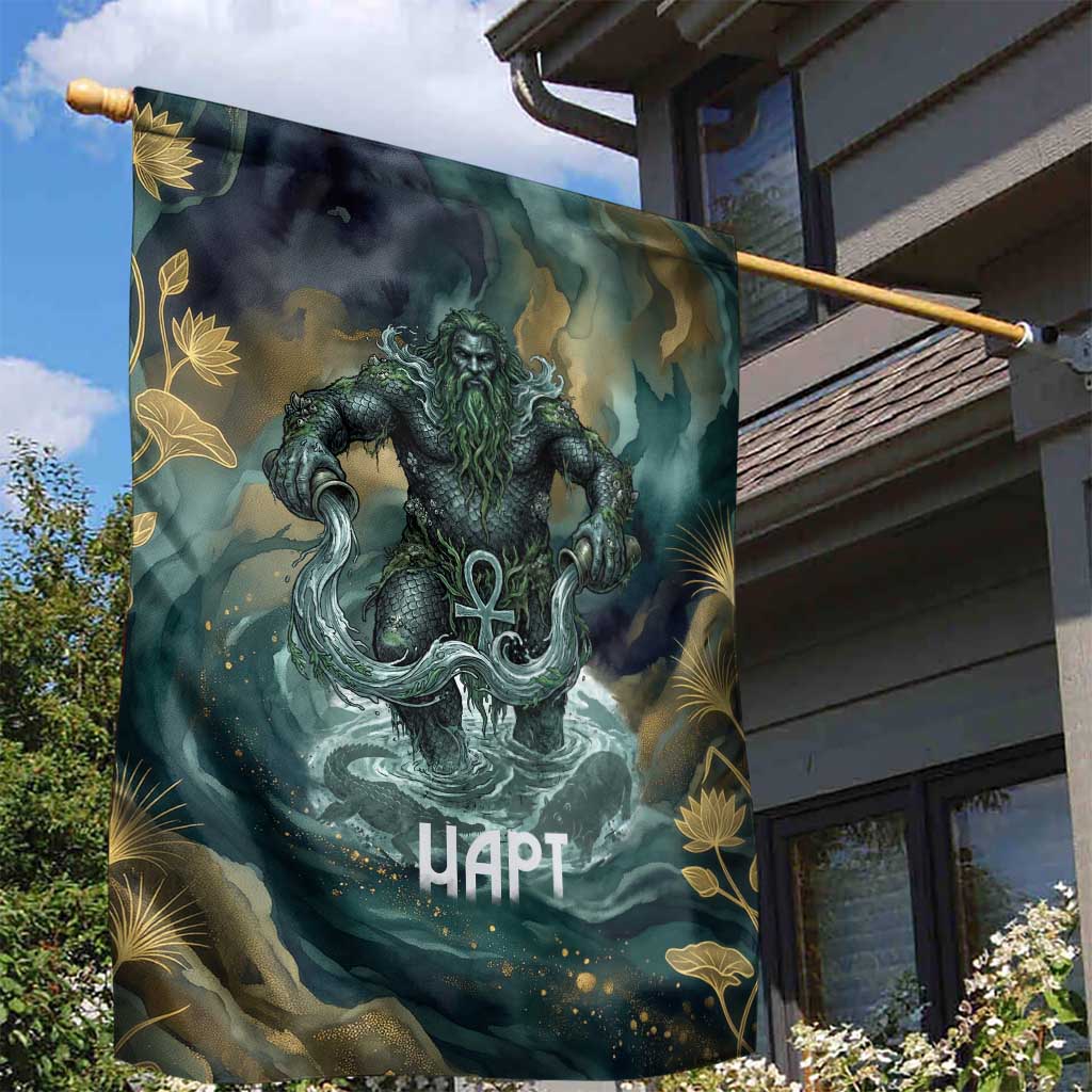 Egyptian Hapi Garden Flag God of the Nile Ankh Symbol Lotus Flowers and Sacred River Energy