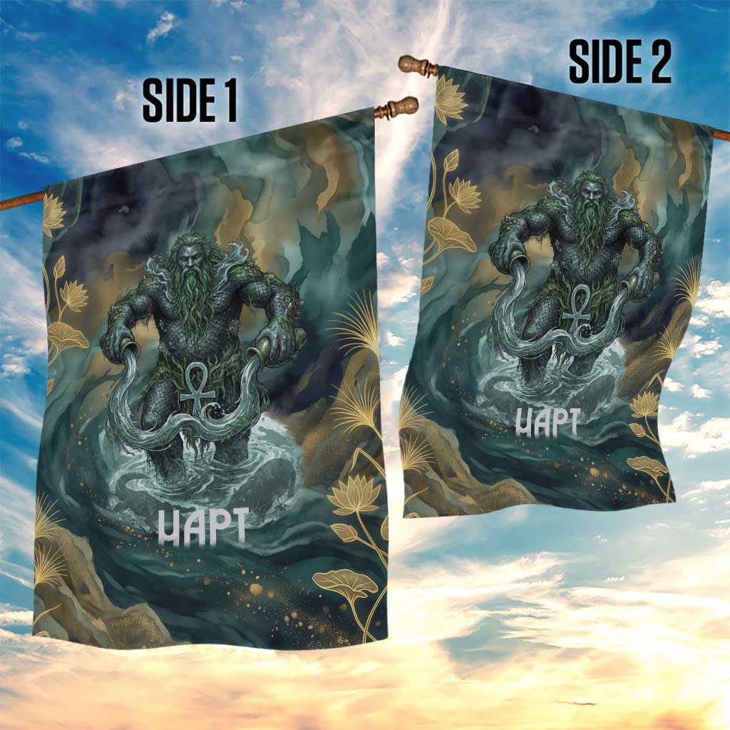 Egyptian Hapi Garden Flag God of the Nile Ankh Symbol Lotus Flowers and Sacred River Energy