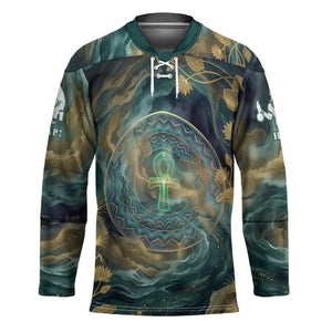 Egyptian Hapi Hockey Jersey God of the Nile Ankh Symbol Lotus Flowers and Sacred River Energy
