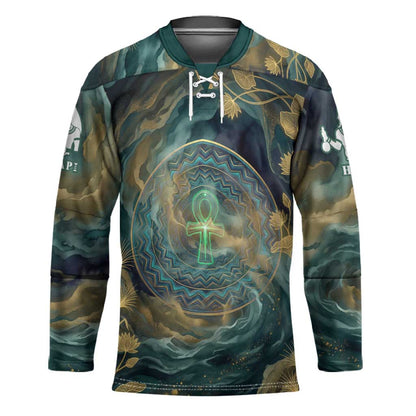 Egyptian Hapi Hockey Jersey God of the Nile Ankh Symbol Lotus Flowers and Sacred River Energy