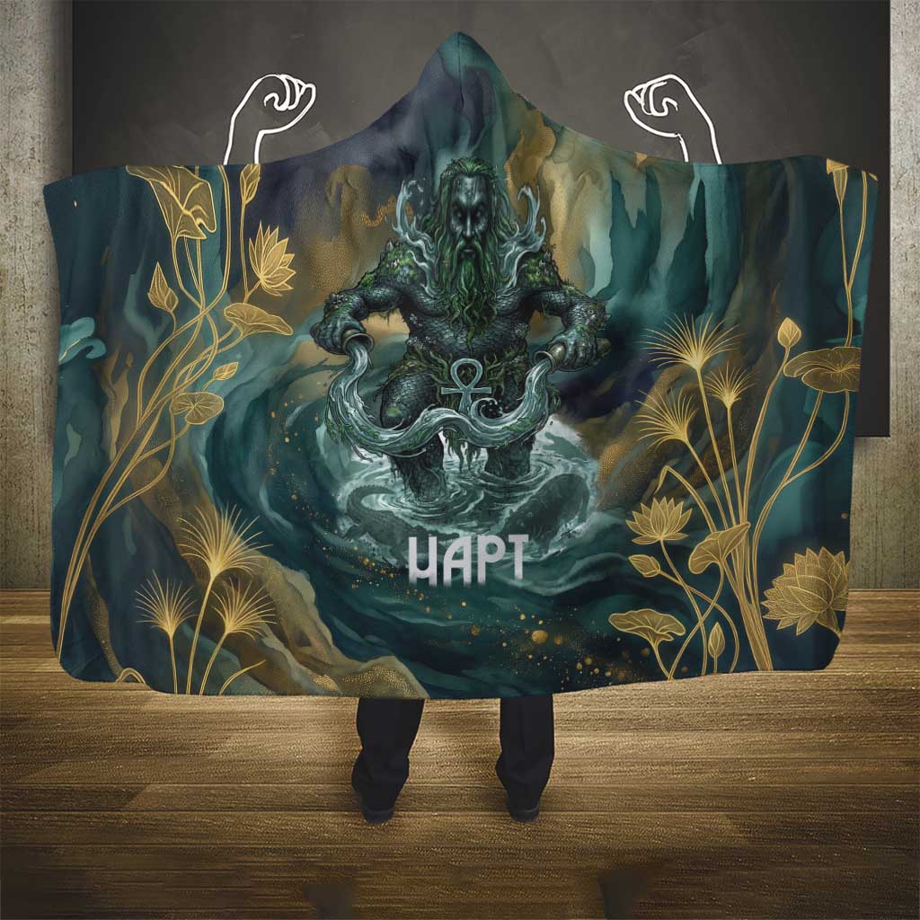 Egyptian Hapi Hooded Blanket God of the Nile Ankh Symbol Lotus Flowers and Sacred River Energy