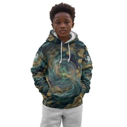 Egyptian Hapi Kid Hoodie God of the Nile Ankh Symbol Lotus Flowers and Sacred River Energy