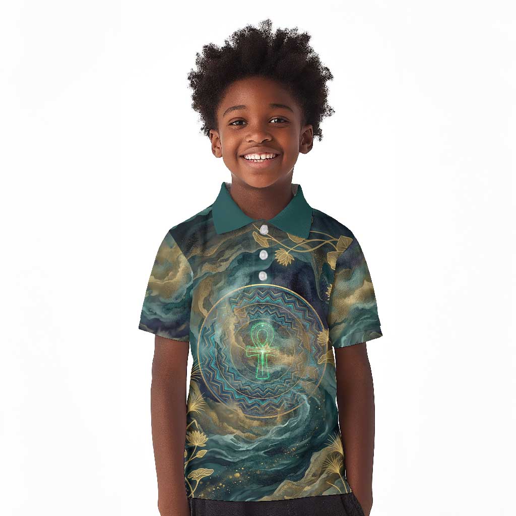 Egyptian Hapi Kid Polo Shirt God of the Nile Ankh Symbol Lotus Flowers ...