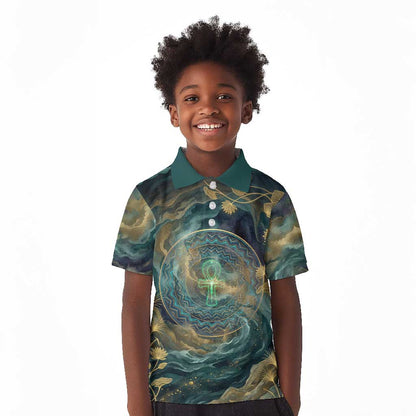 Egyptian Hapi Kid Polo Shirt God of the Nile Ankh Symbol Lotus Flowers and Sacred River Energy