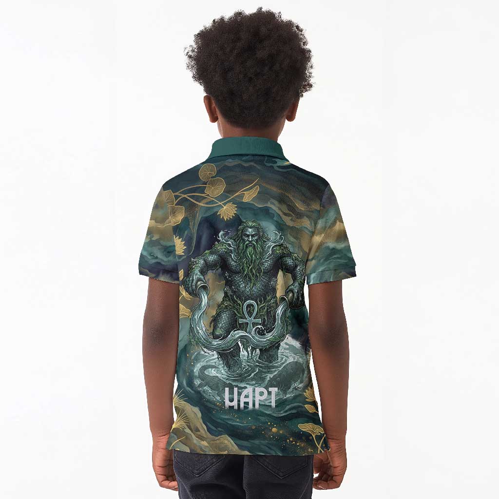 Egyptian Hapi Kid Polo Shirt God of the Nile Ankh Symbol Lotus Flowers and Sacred River Energy