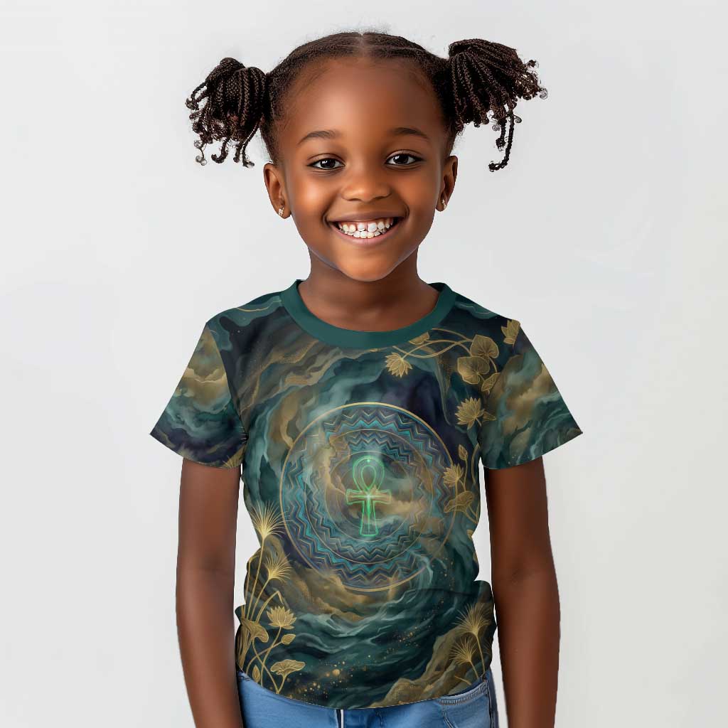 Egyptian Hapi Kid T shirt God of the Nile Ankh Symbol Lotus Flowers and Sacred River Energy