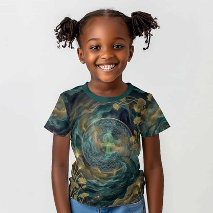 Egyptian Hapi Kid T shirt God of the Nile Ankh Symbol Lotus Flowers and Sacred River Energy