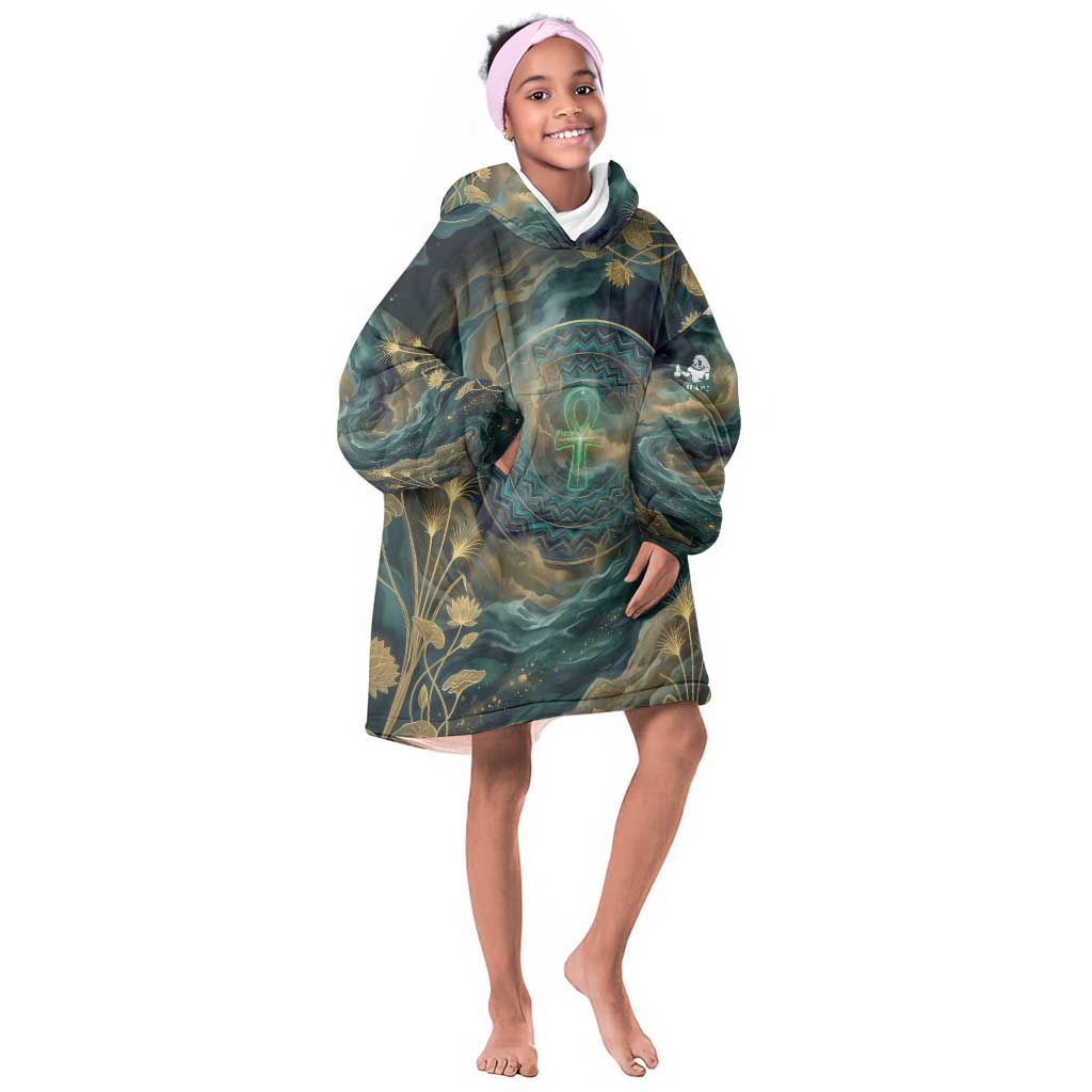 Egyptian Hapi Kid Wearable Blanket Hoodie God of the Nile Ankh Symbol Lotus Flowers and Sacred River Energy