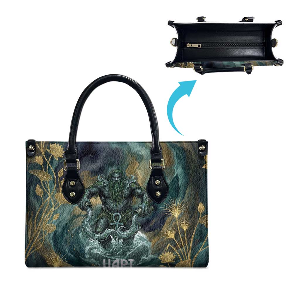 Egyptian Hapi Leather Bag God of the Nile Ankh Symbol Lotus Flowers and Sacred River Energy