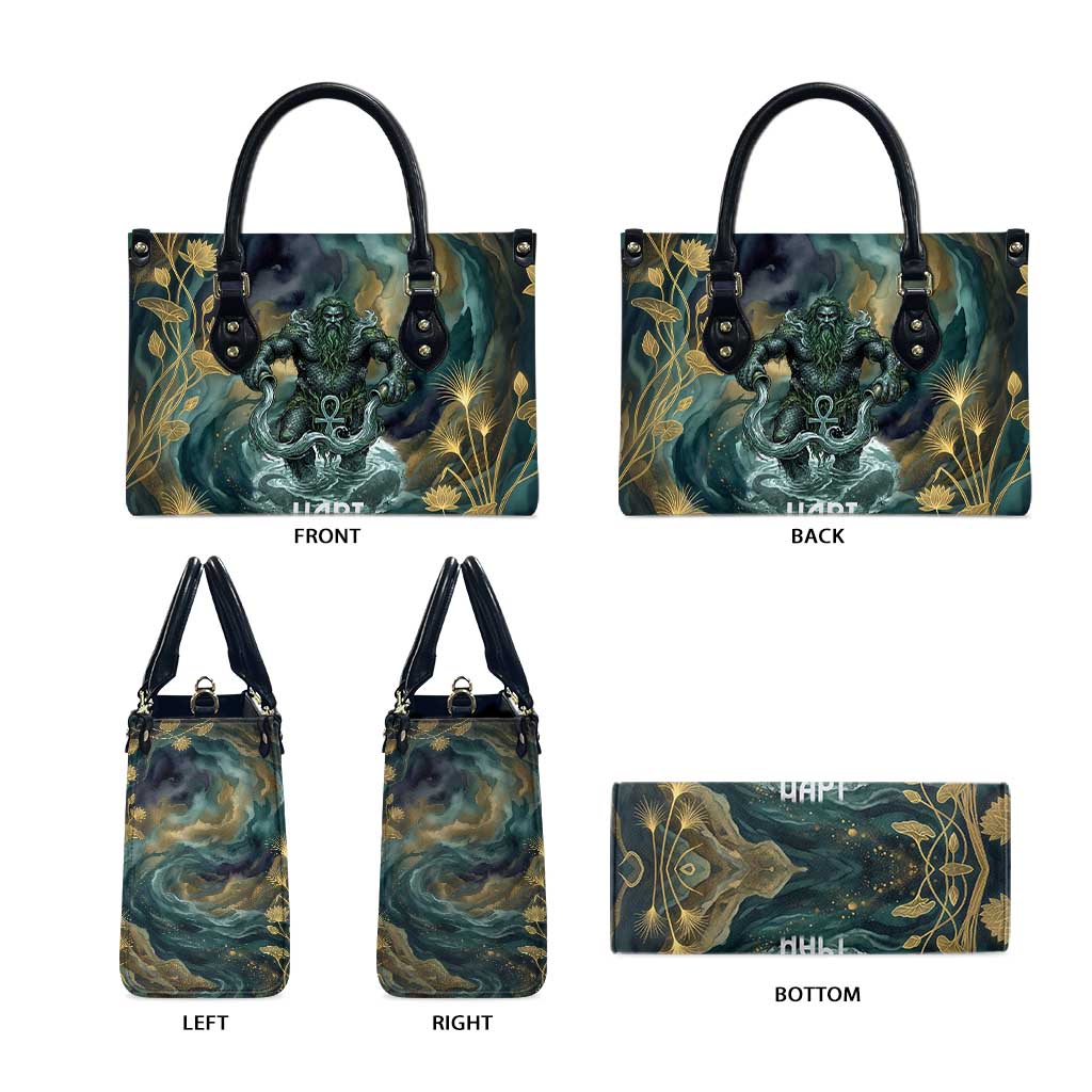 Egyptian Hapi Leather Bag God of the Nile Ankh Symbol Lotus Flowers and Sacred River Energy