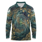 Egyptian Hapi Long Sleeve Polo Shirt God of the Nile Ankh Symbol Lotus Flowers and Sacred River Energy