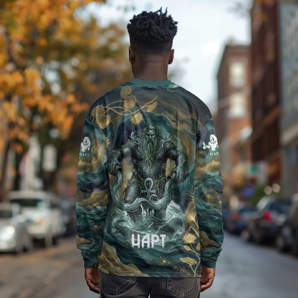 Egyptian Hapi Long Sleeve Shirt God of the Nile Ankh Symbol Lotus Flowers and Sacred River Energy