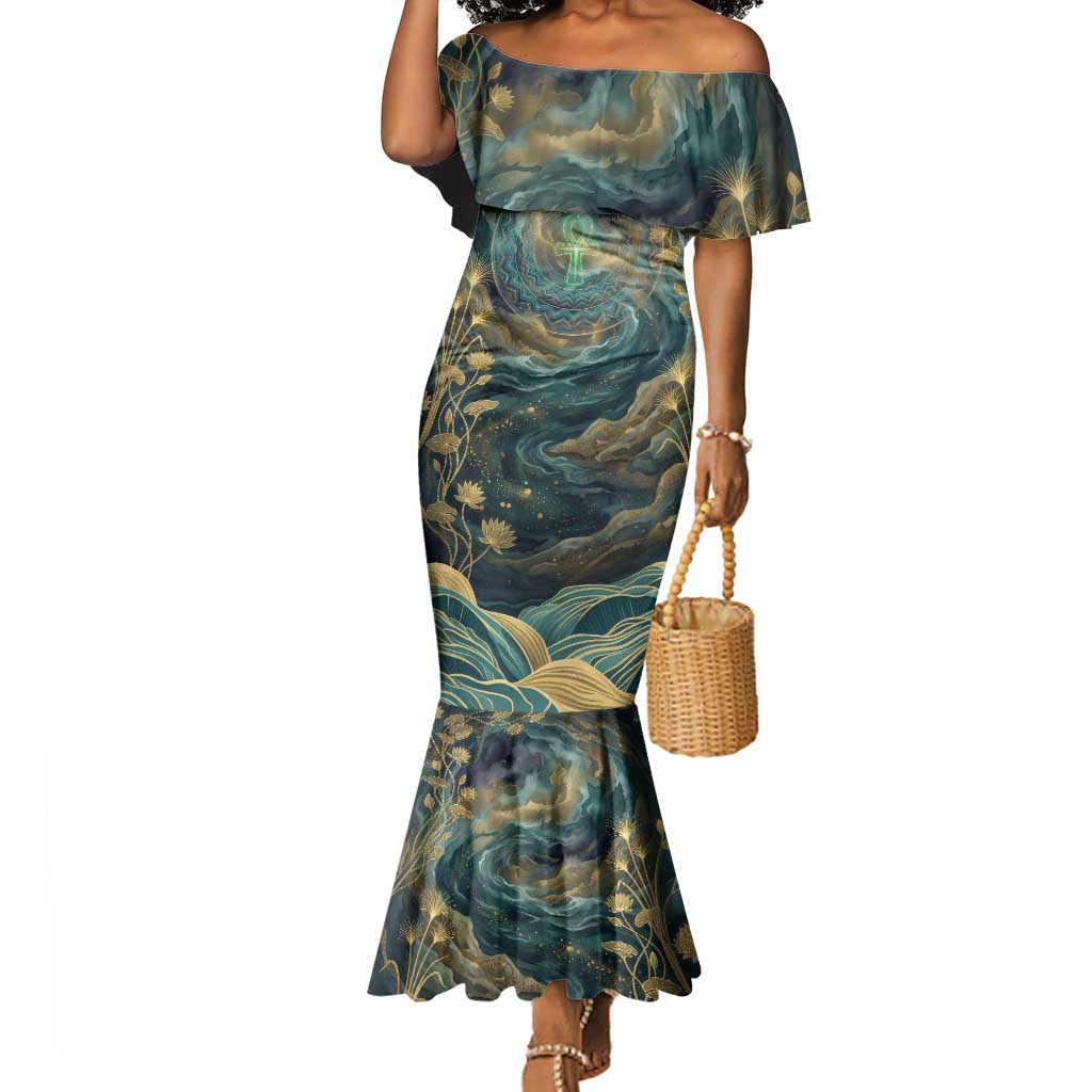Egyptian Hapi Mermaid Dress God of the Nile Ankh Symbol Lotus Flowers ...