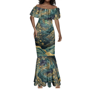 Egyptian Hapi Mermaid Dress God of the Nile Ankh Symbol Lotus Flowers and Sacred River Energy