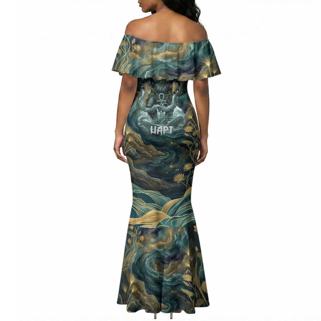 Egyptian Hapi Mermaid Dress God of the Nile Ankh Symbol Lotus Flowers and Sacred River Energy