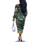 Egyptian Hapi Off The Shoulder Long Sleeve Dress God of the Nile Ankh Symbol Lotus Flowers and Sacred River Energy