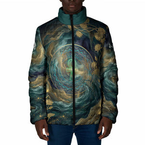 Egyptian Hapi Padded Jacket God of the Nile Ankh Symbol Lotus Flowers and Sacred River Energy