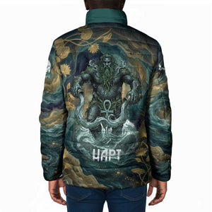 Egyptian Hapi Padded Jacket God of the Nile Ankh Symbol Lotus Flowers and Sacred River Energy
