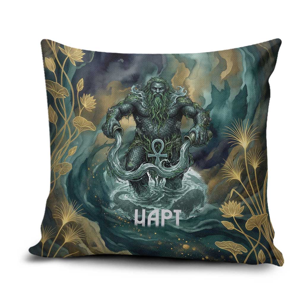 Egyptian Hapi Pillow Cover God of the Nile Ankh Symbol Lotus Flowers and Sacred River Energy