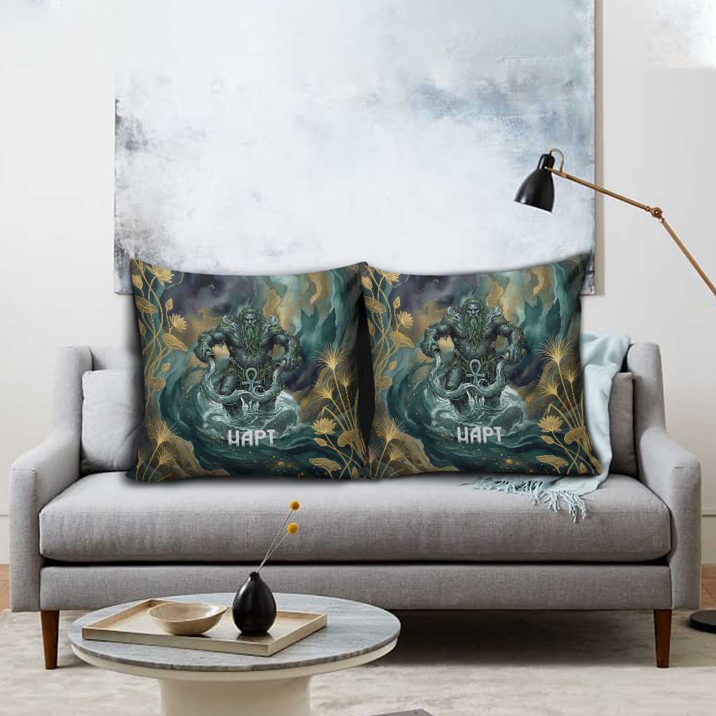 Egyptian Hapi Pillow Cover God of the Nile Ankh Symbol Lotus Flowers and Sacred River Energy