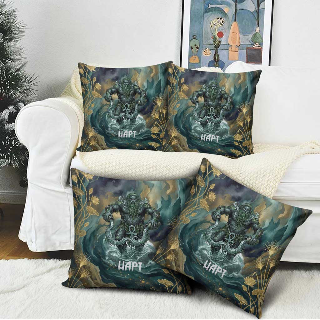Egyptian Hapi Pillow Cover God of the Nile Ankh Symbol Lotus Flowers and Sacred River Energy