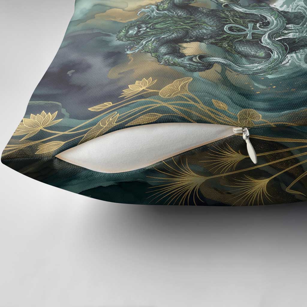 Egyptian Hapi Pillow Cover God of the Nile Ankh Symbol Lotus Flowers and Sacred River Energy