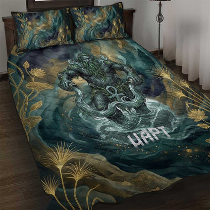 Egyptian Hapi Quilt Bed Set God of the Nile Ankh Symbol Lotus Flowers and Sacred River Energy