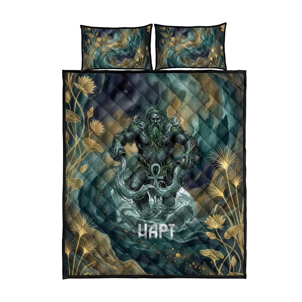 Egyptian Hapi Quilt Bed Set God of the Nile Ankh Symbol Lotus Flowers and Sacred River Energy