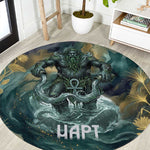 Egyptian Hapi Round Carpet God of the Nile Ankh Symbol Lotus Flowers and Sacred River Energy