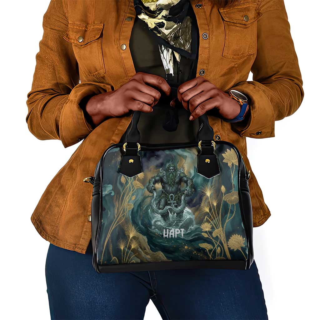 Egyptian Hapi Shoulder Handbag God of the Nile Ankh Symbol Lotus Flowers and Sacred River Energy