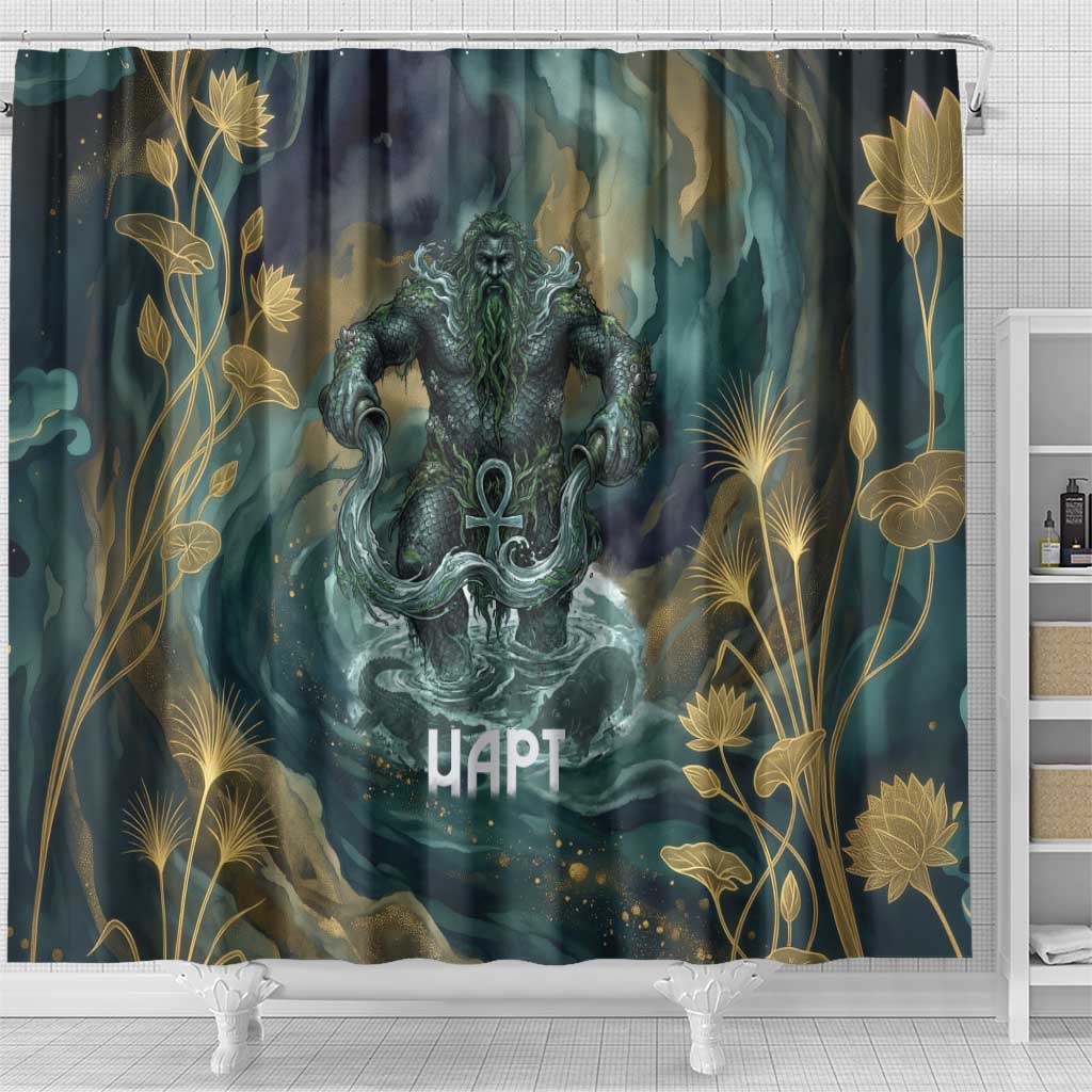 Egyptian Hapi Shower Curtain God of the Nile Ankh Symbol Lotus Flowers and Sacred River Energy