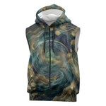 Egyptian Hapi Sleeveless Zip Hoodie God of the Nile Ankh Symbol Lotus Flowers and Sacred River Energy