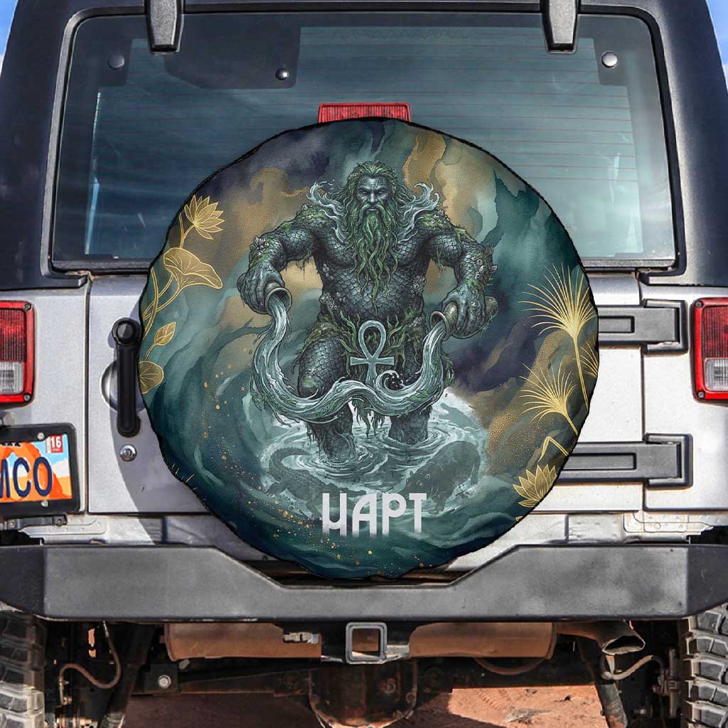 Egyptian Hapi Spare Tire Cover God of the Nile Ankh Symbol Lotus Flowers and Sacred River Energy
