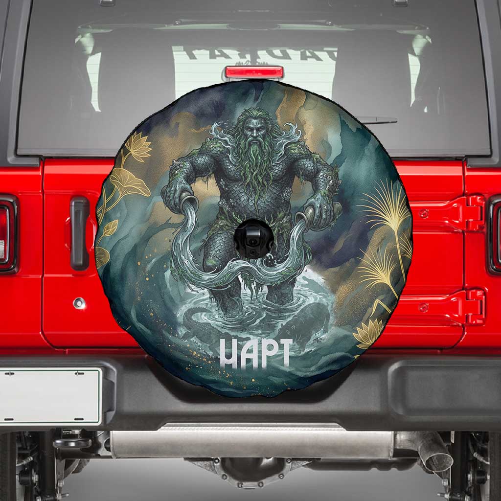 Egyptian Hapi Spare Tire Cover God of the Nile Ankh Symbol Lotus Flowers and Sacred River Energy