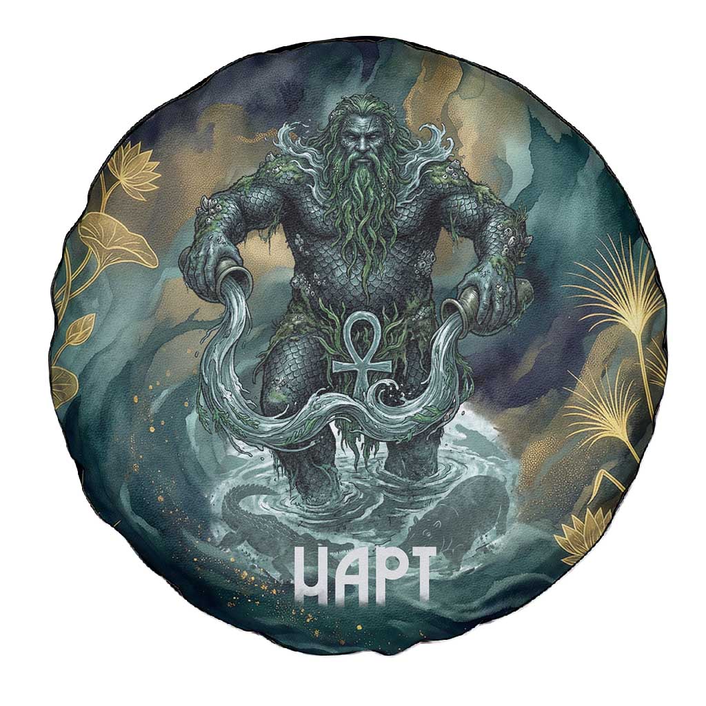Egyptian Hapi Spare Tire Cover God of the Nile Ankh Symbol Lotus Flowers and Sacred River Energy