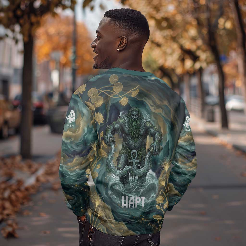 Egyptian Hapi Sweatshirt God of the Nile Ankh Symbol Lotus Flowers and Sacred River Energy
