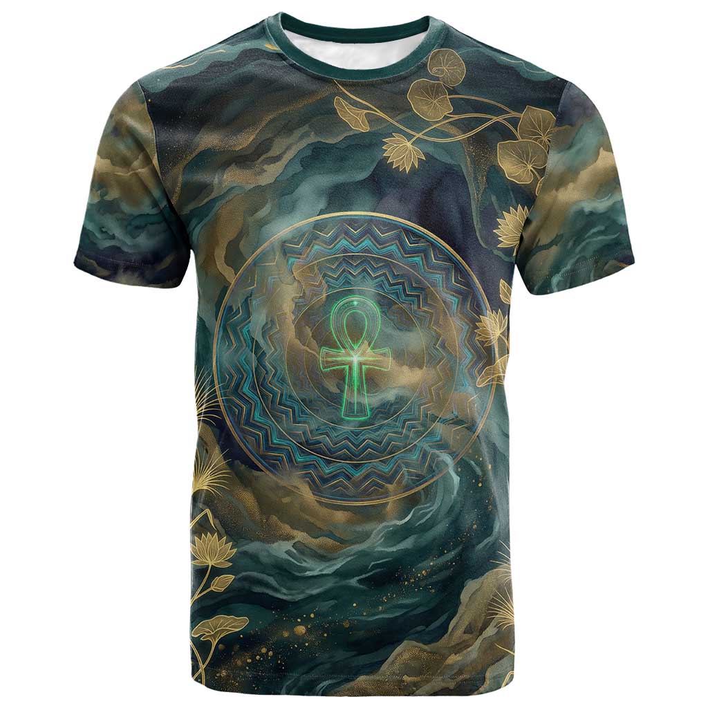 Egyptian Hapi T shirt God of the Nile Ankh Symbol Lotus Flowers and Sacred River Energy