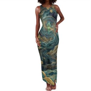 Egyptian Hapi Tank Maxi Dress God of the Nile Ankh Symbol Lotus Flowers and Sacred River Energy