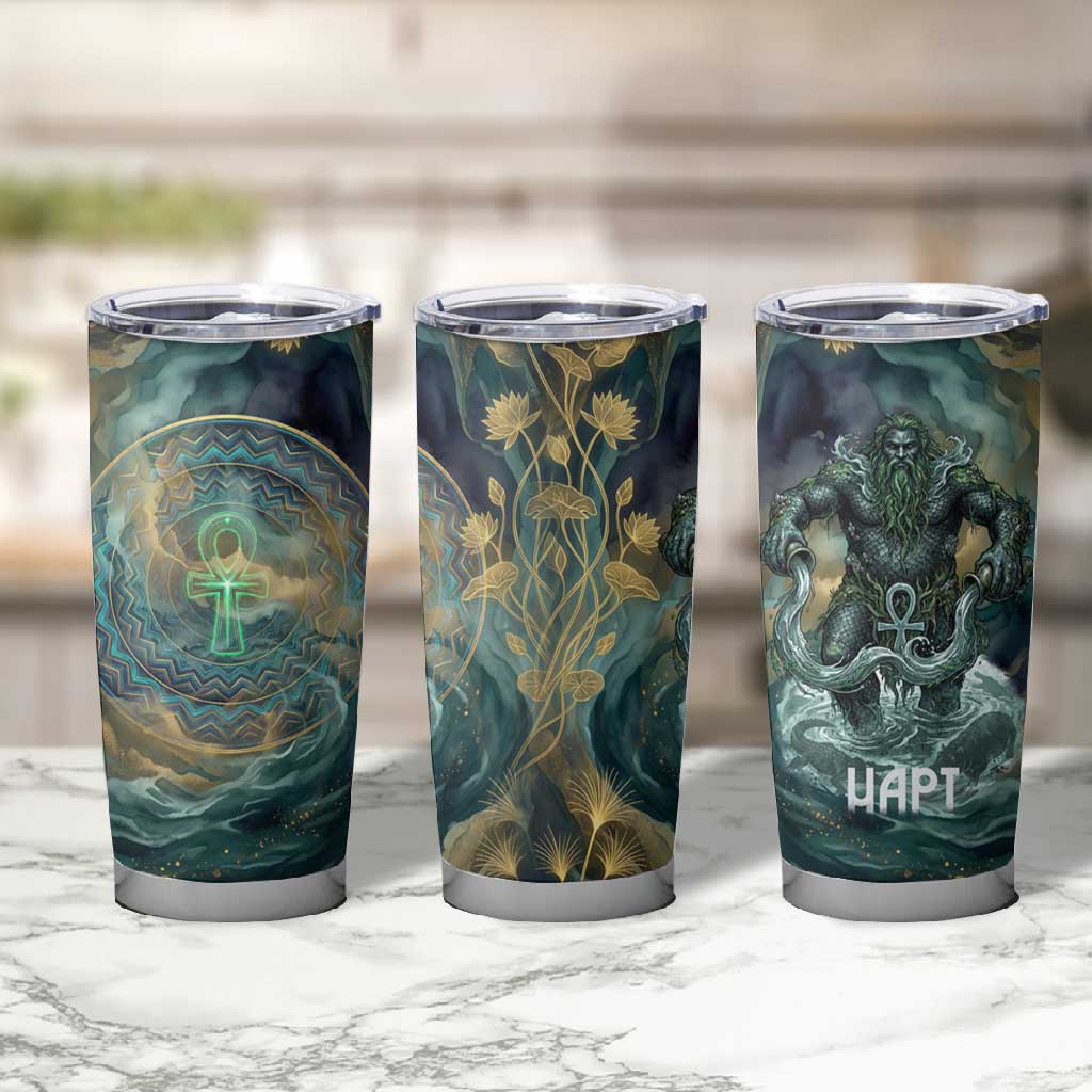 Egyptian Hapi Tumbler Cup God of the Nile Ankh Symbol Lotus Flowers and Sacred River Energy