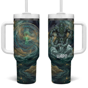 Egyptian Hapi Tumbler With Handle God of the Nile Ankh Symbol Lotus Flowers and Sacred River Energy