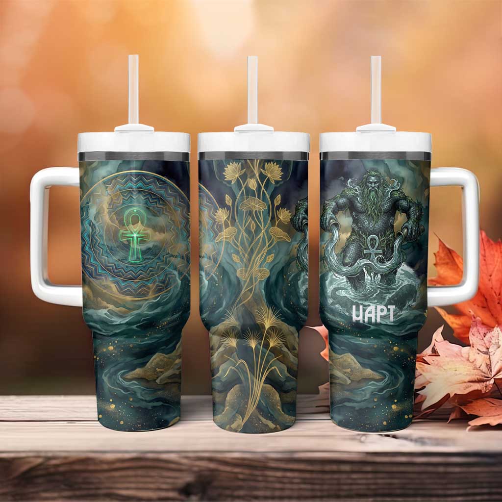 Egyptian Hapi Tumbler With Handle God of the Nile Ankh Symbol Lotus Flowers and Sacred River Energy