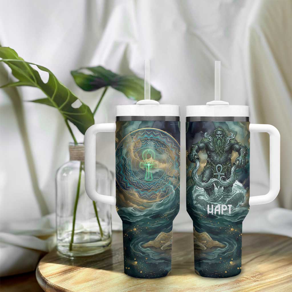 Egyptian Hapi Tumbler With Handle God of the Nile Ankh Symbol Lotus Flowers and Sacred River Energy