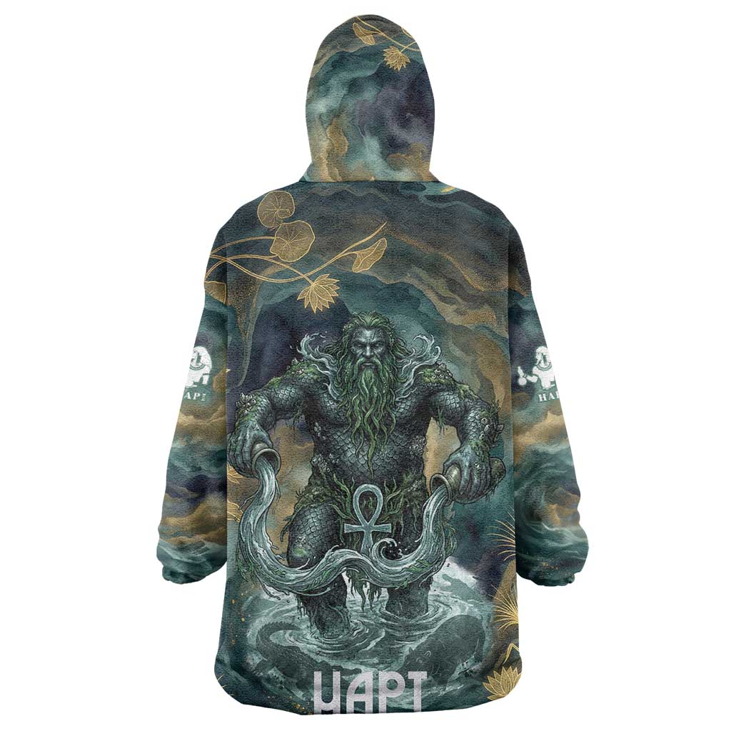 Egyptian Hapi Wearable Blanket Hoodie God of the Nile Ankh Symbol Lotus Flowers and Sacred River Energy